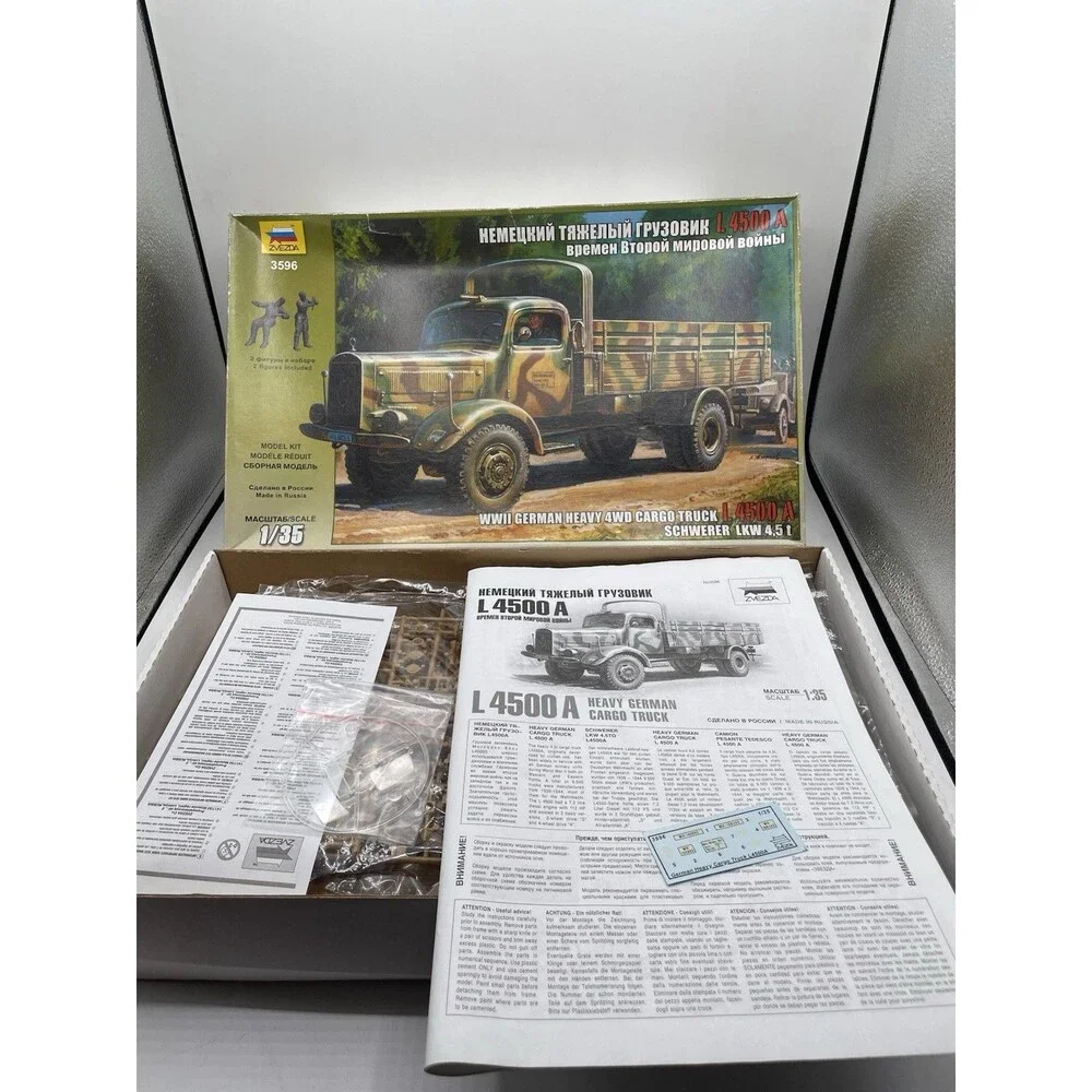 1/35 Zvezda German Mercedes 4X4 L 4500A Cargo Truck Schwerer Model Kit 3596 READ